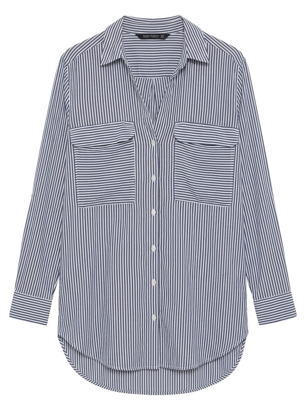 Zara Navy and White Striped Button-Down Shirt
